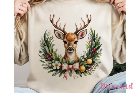 Cute Deer Christmas Wreath PNG Clipart