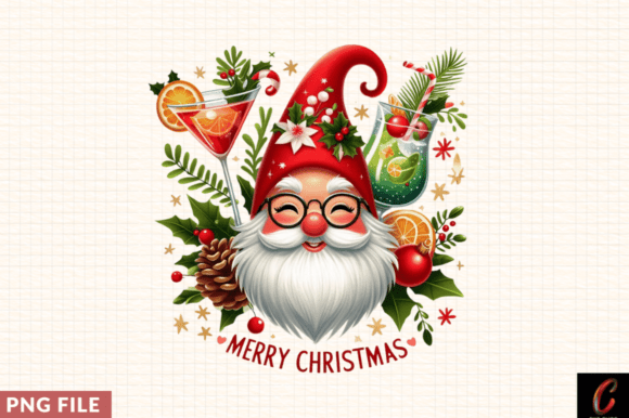Merry Gnome Christmas Cocktails Holiday Illustrations