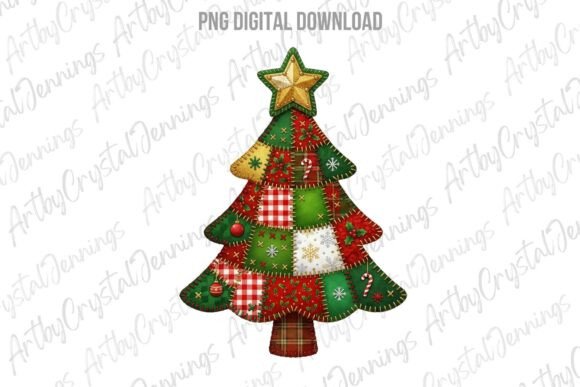 Patchwork Christmas Tree Holiday PNG Review for Illustrations