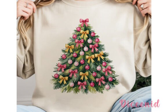 Pink Gold Christmas Tree PNG Clipart for Illustrations