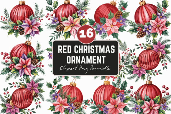 Red Christmas Ornament Clipart for Illustrations and Digital Sales
