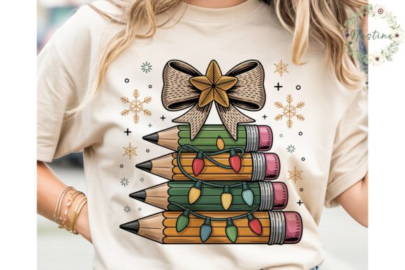 Teacher Christmas Pencil Tree PNG Illustrations