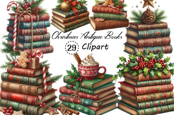 Watercolor Christmas Antique Books Png Freebies
